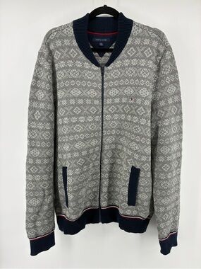 Tommy Hilfiger Gray Fair Isle Zip Cardigan Sweater